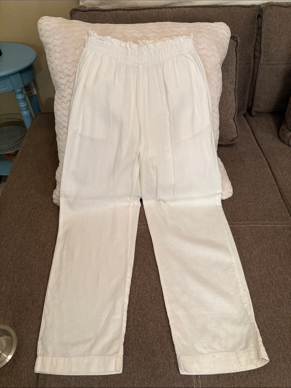 LNA white Elastic-Waist Straight-Leg linen Pants